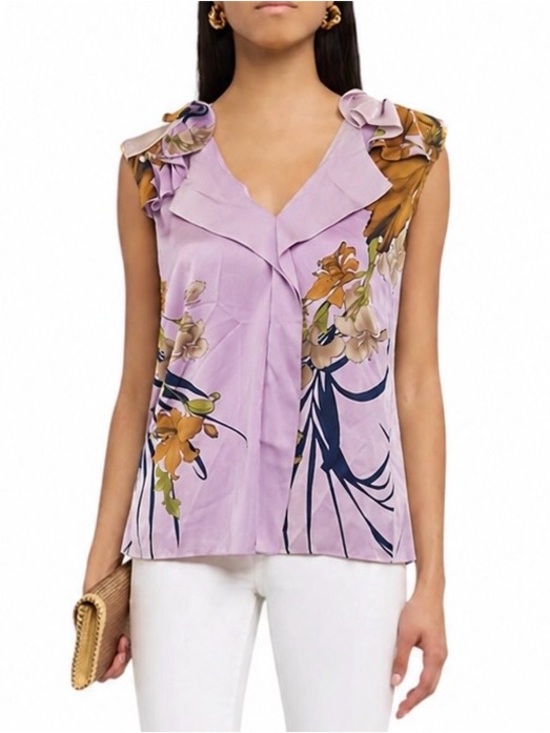 Elie Tahari Tops - Lilac Ruffle Floral Ombré Blouse Size Large